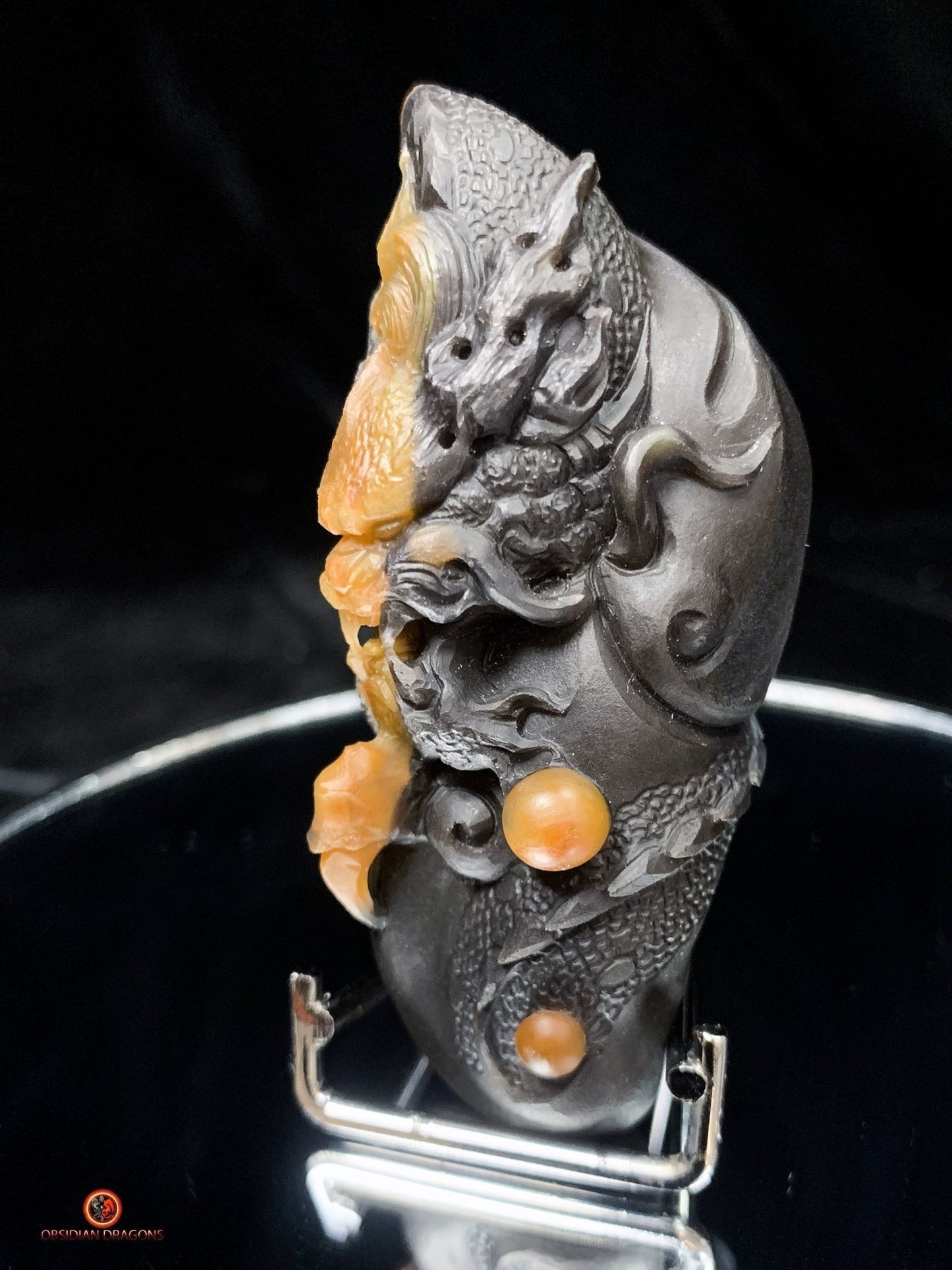 Sculpture de dragon artisanale en calcédoine - Feng Shui | obsidian dragons