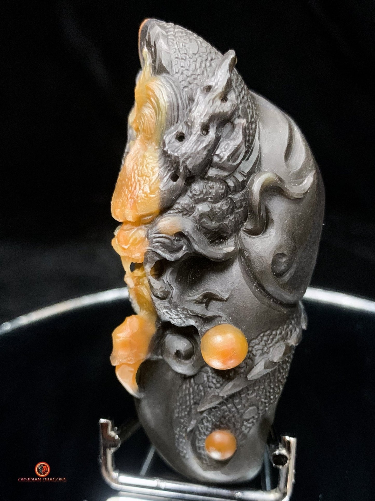 Sculpture de dragon artisanale en calcédoine - Feng Shui | obsidian dragons
