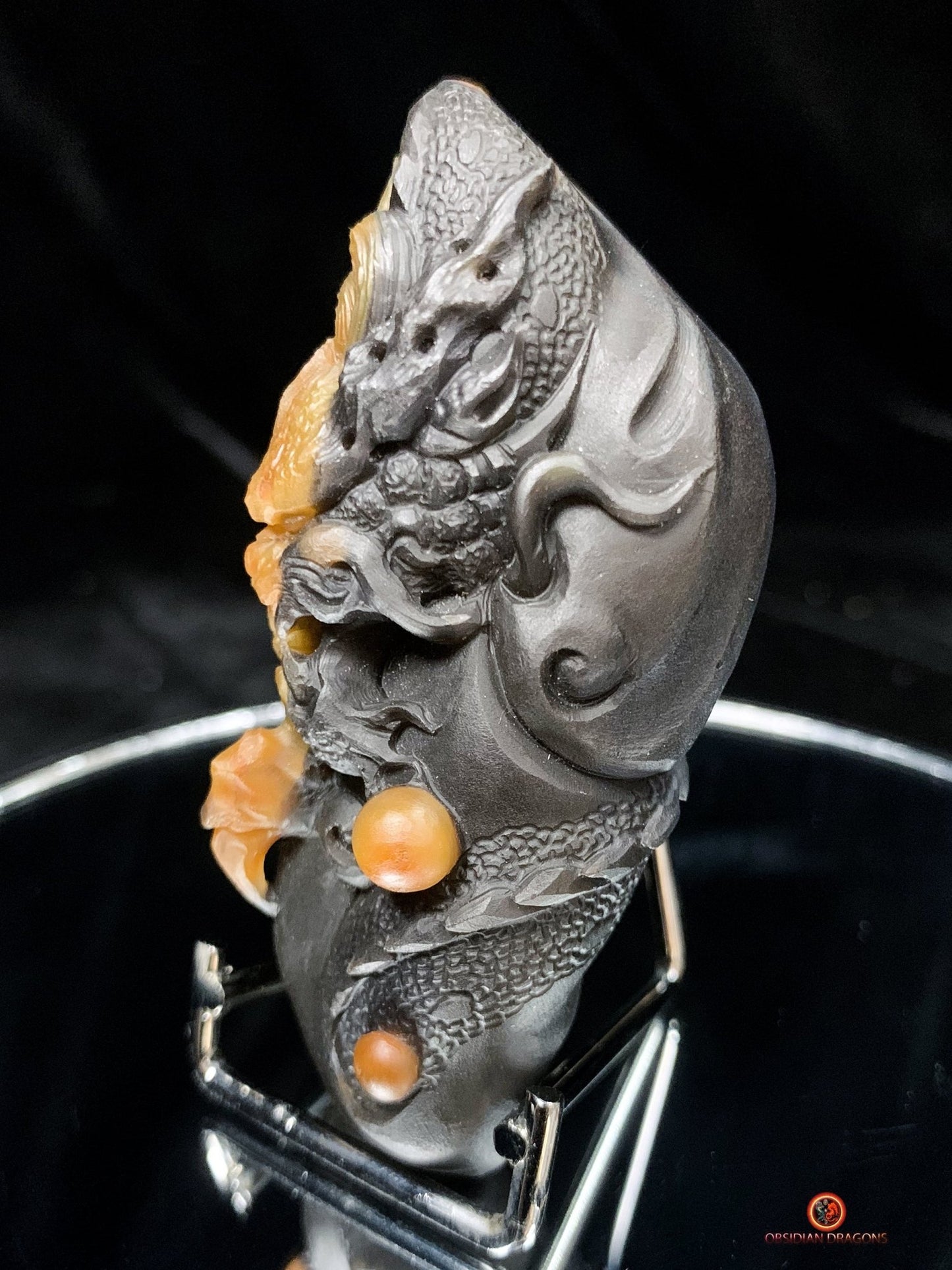 Sculpture de dragon artisanale en calcédoine - Feng Shui | obsidian dragons