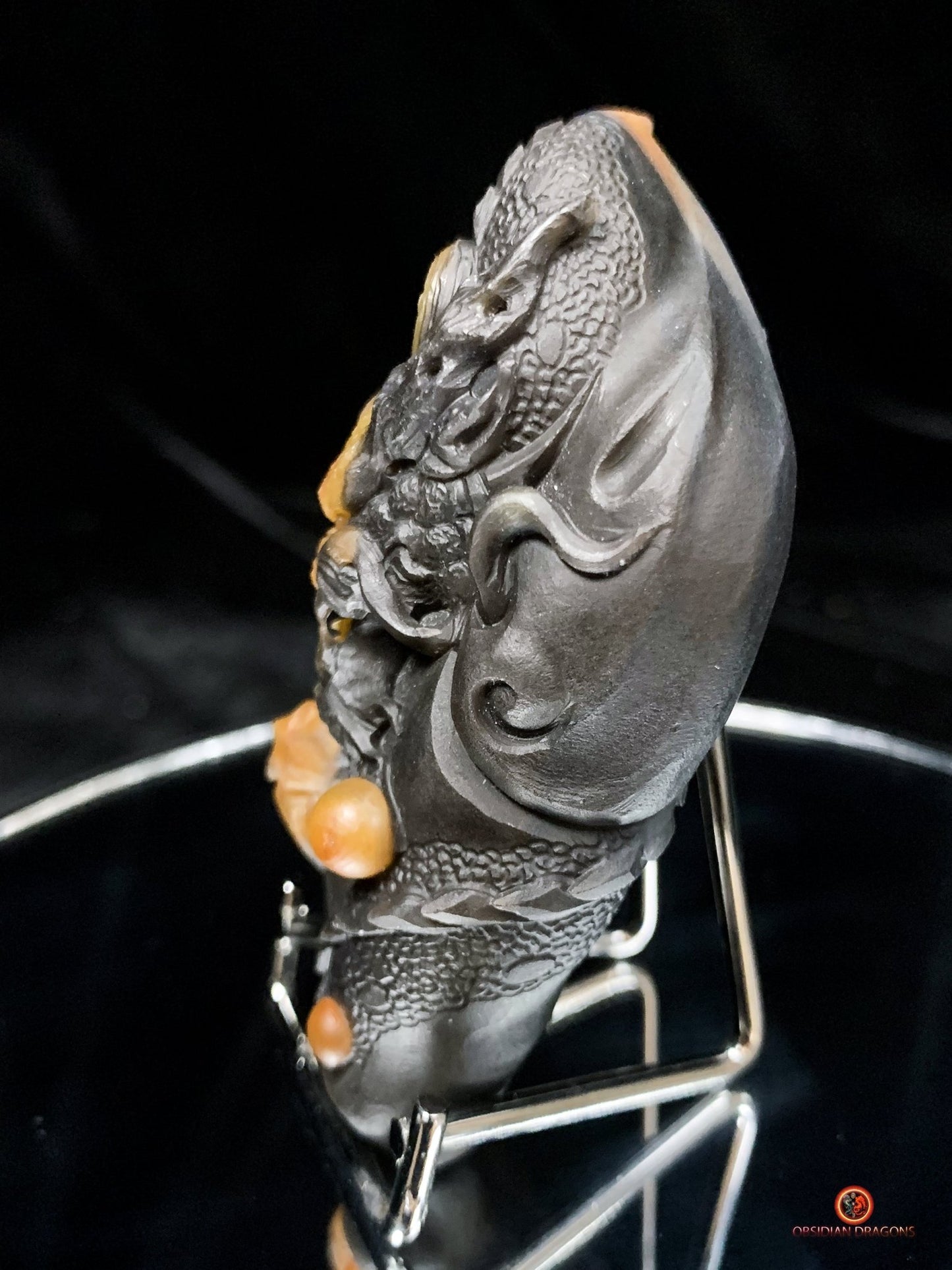 Sculpture de dragon artisanale en calcédoine - Feng Shui | obsidian dragons
