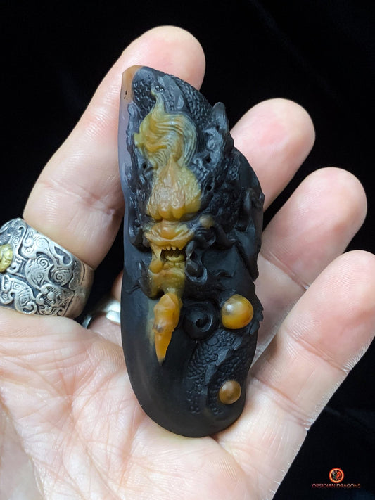 Sculpture de dragon artisanale en calcédoine - Feng Shui | obsidian dragons