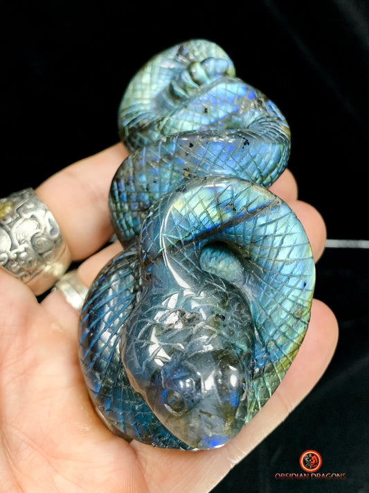 Serpent en Labradorite - Sculpture Rare et Art Exceptionnel | obsidian dragons