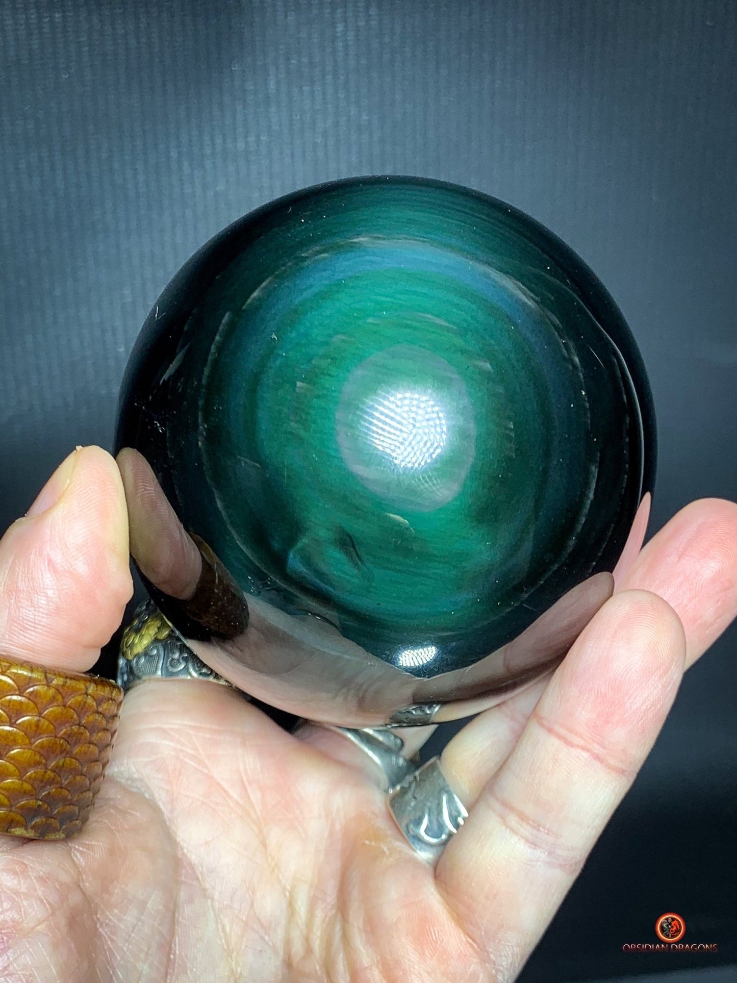 Sphère en Obsidienne Œil Céleste - Diamètre 8.27cm- 0.731kg | obsidian dragons
