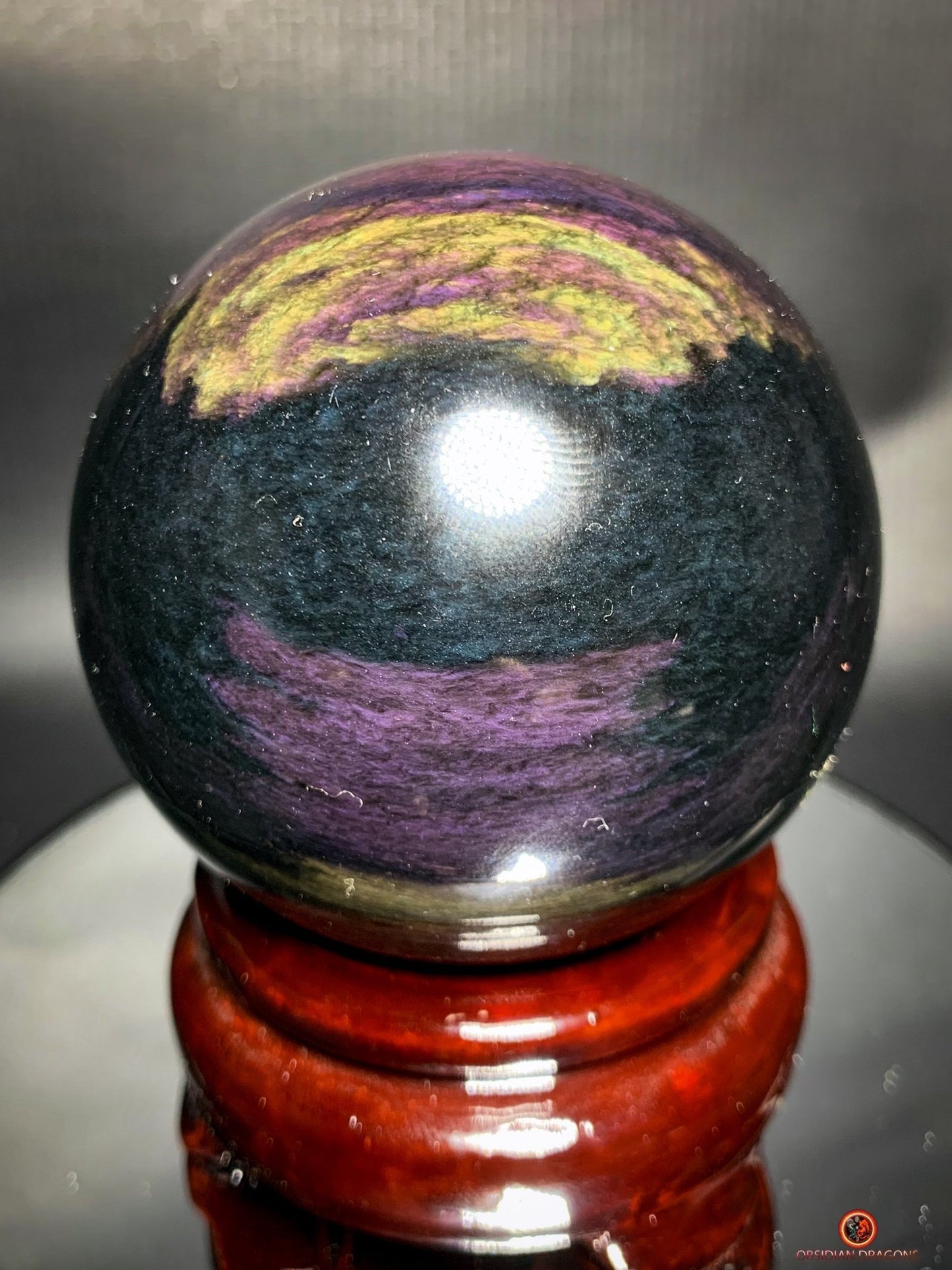 Sphère en obsidienne Mento Huichol - diamètre de 7.64cm - 0,518kg | obsidian dragons