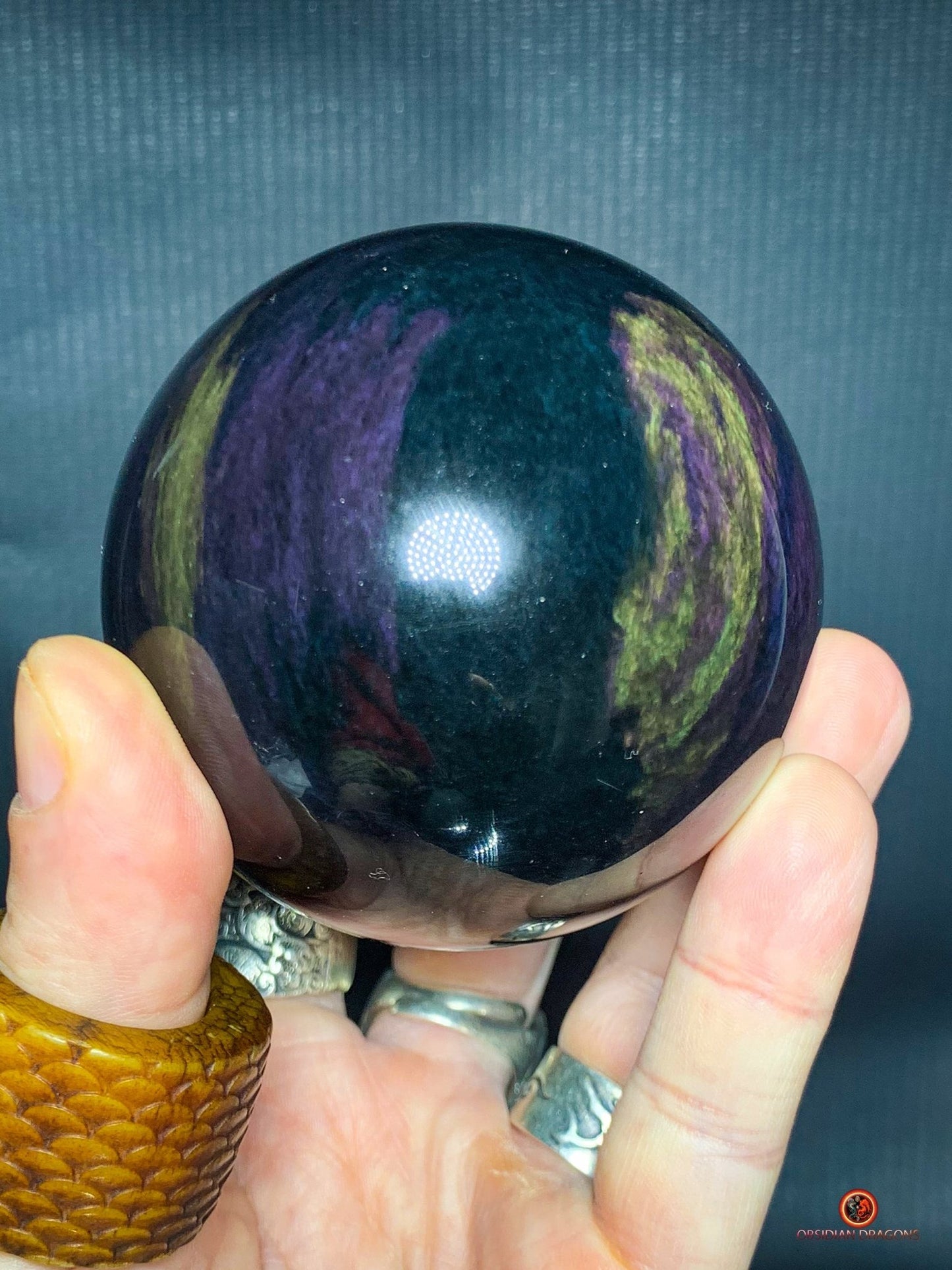 Sphère en obsidienne Mento Huichol - diamètre de 7.64cm - 0,518kg | obsidian dragons