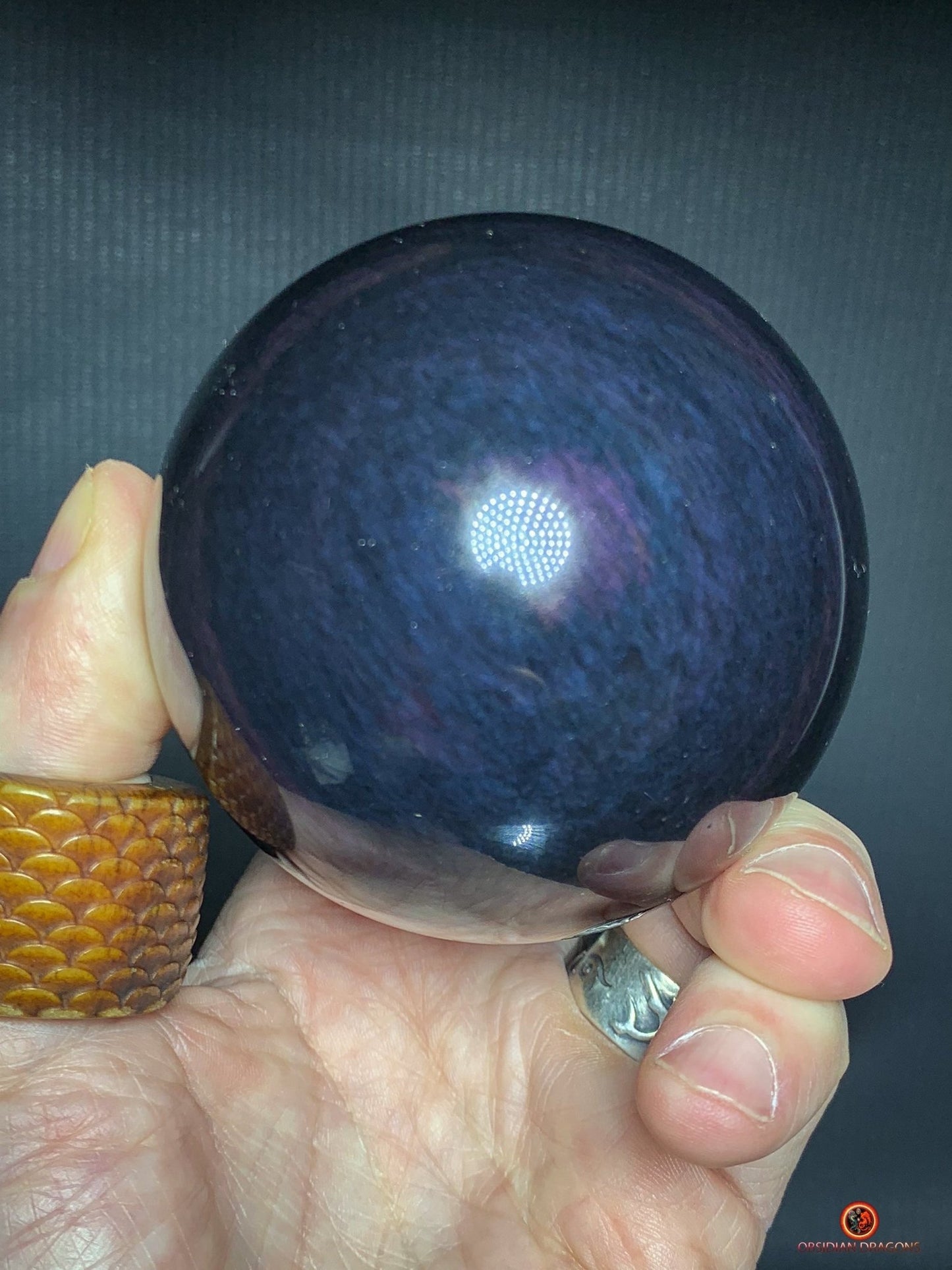Sphère en obsidienne Mento Huichol - diamètre de 7.64cm - 0,518kg | obsidian dragons