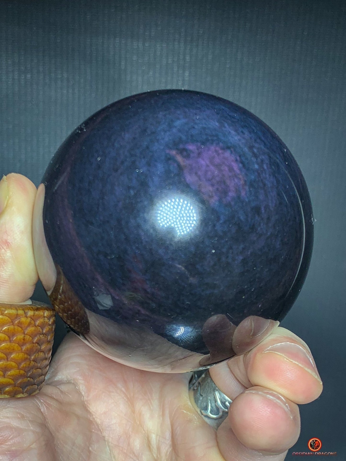 Sphère en obsidienne Mento Huichol - diamètre de 7.64cm - 0,518kg | obsidian dragons