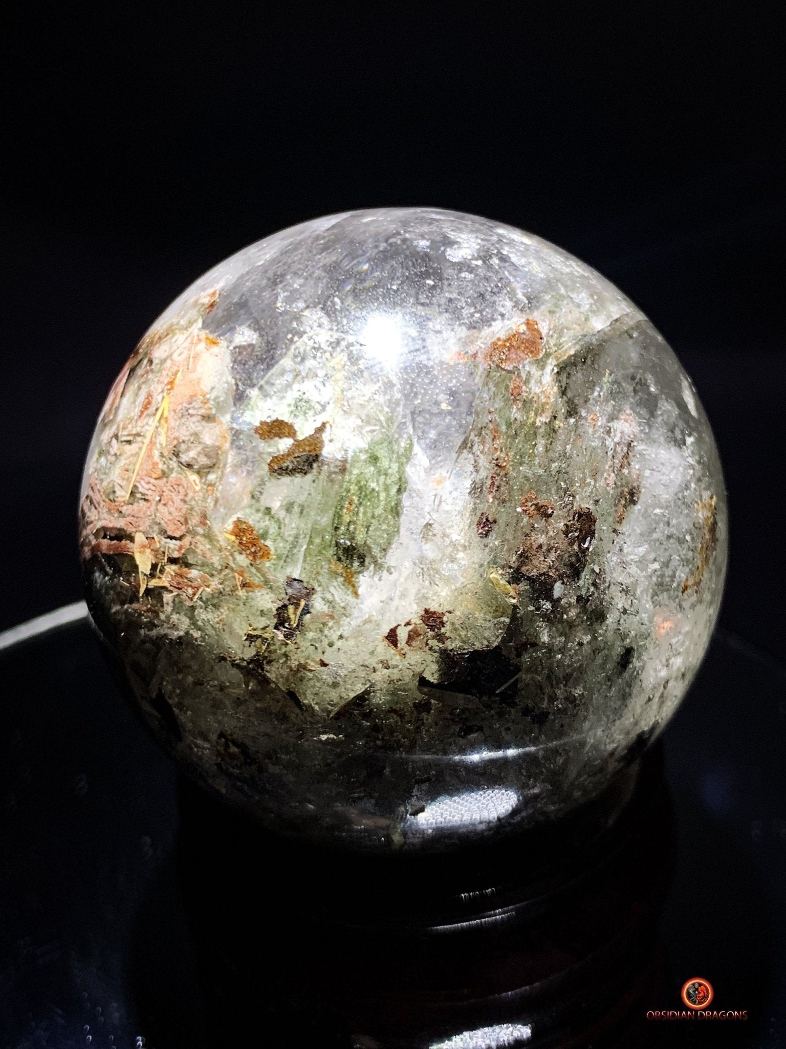 Sphère en Quartz Chlorite - boule de cristal - cristal naturel | obsidian dragons