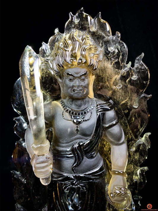 Statuette Bouddha Acala – Quartz Fumé – Rare et Unique | obsidian dragons