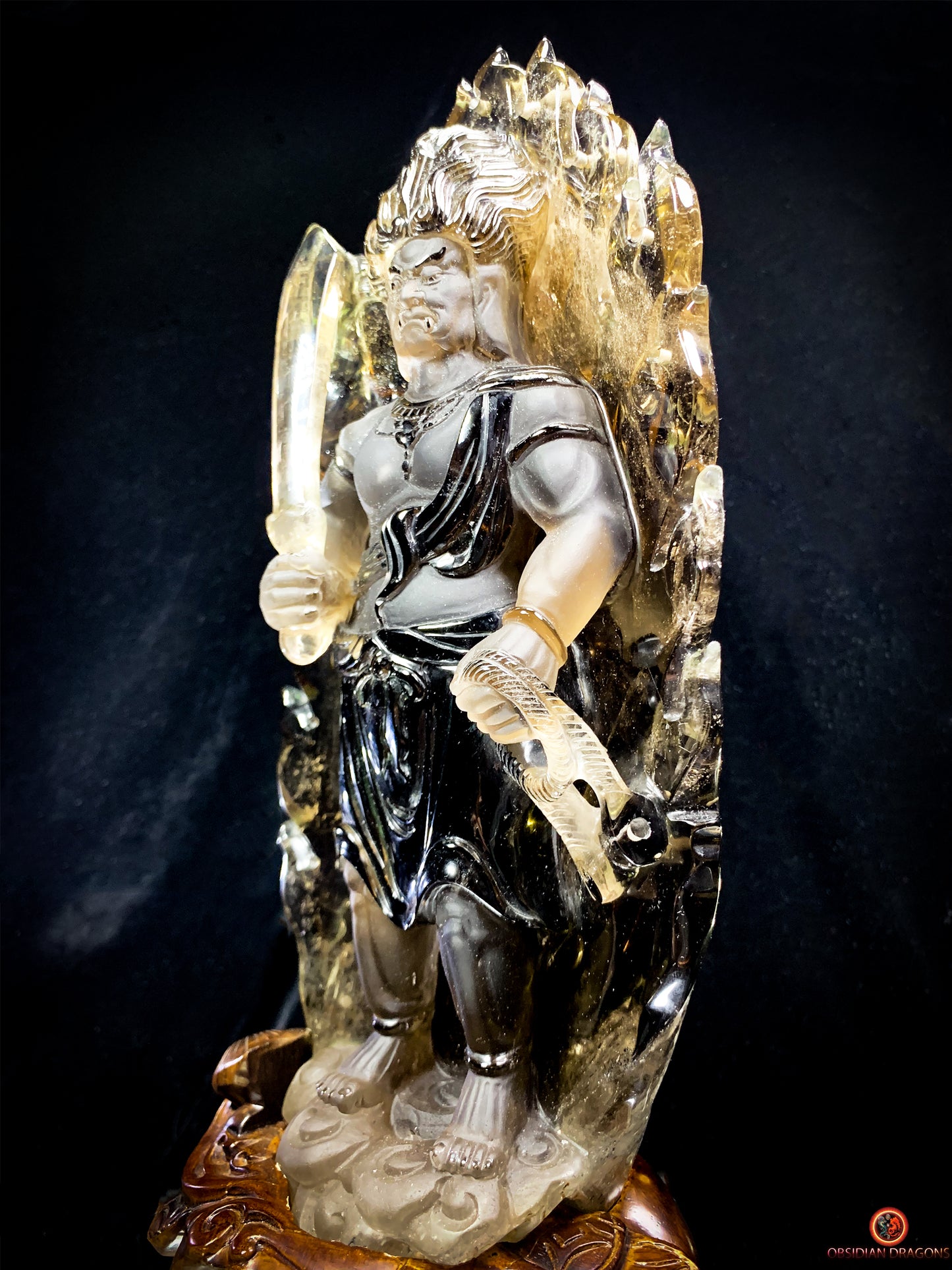 Statuette Bouddha Acala – Quartz Fumé – Rare et Unique