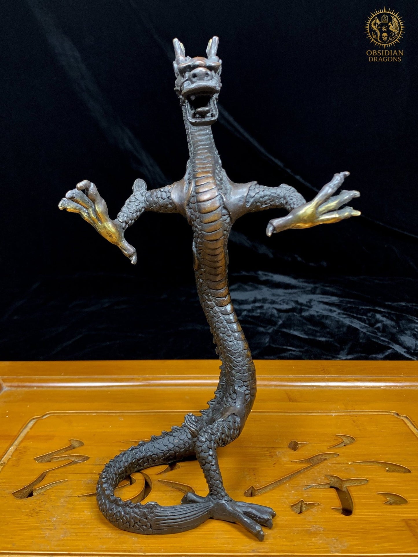 Statuette Dragon Chinois en Bronze - Statuette Feng Shui | obsidian dragons