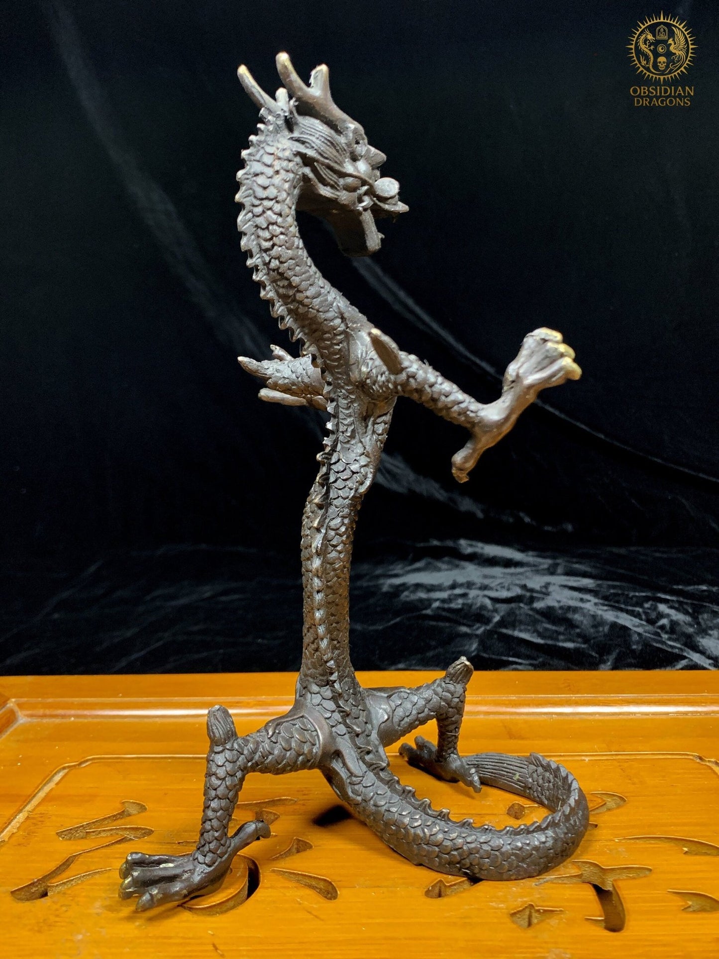 Statuette Dragon Chinois en Bronze - Statuette Feng Shui | obsidian dragons