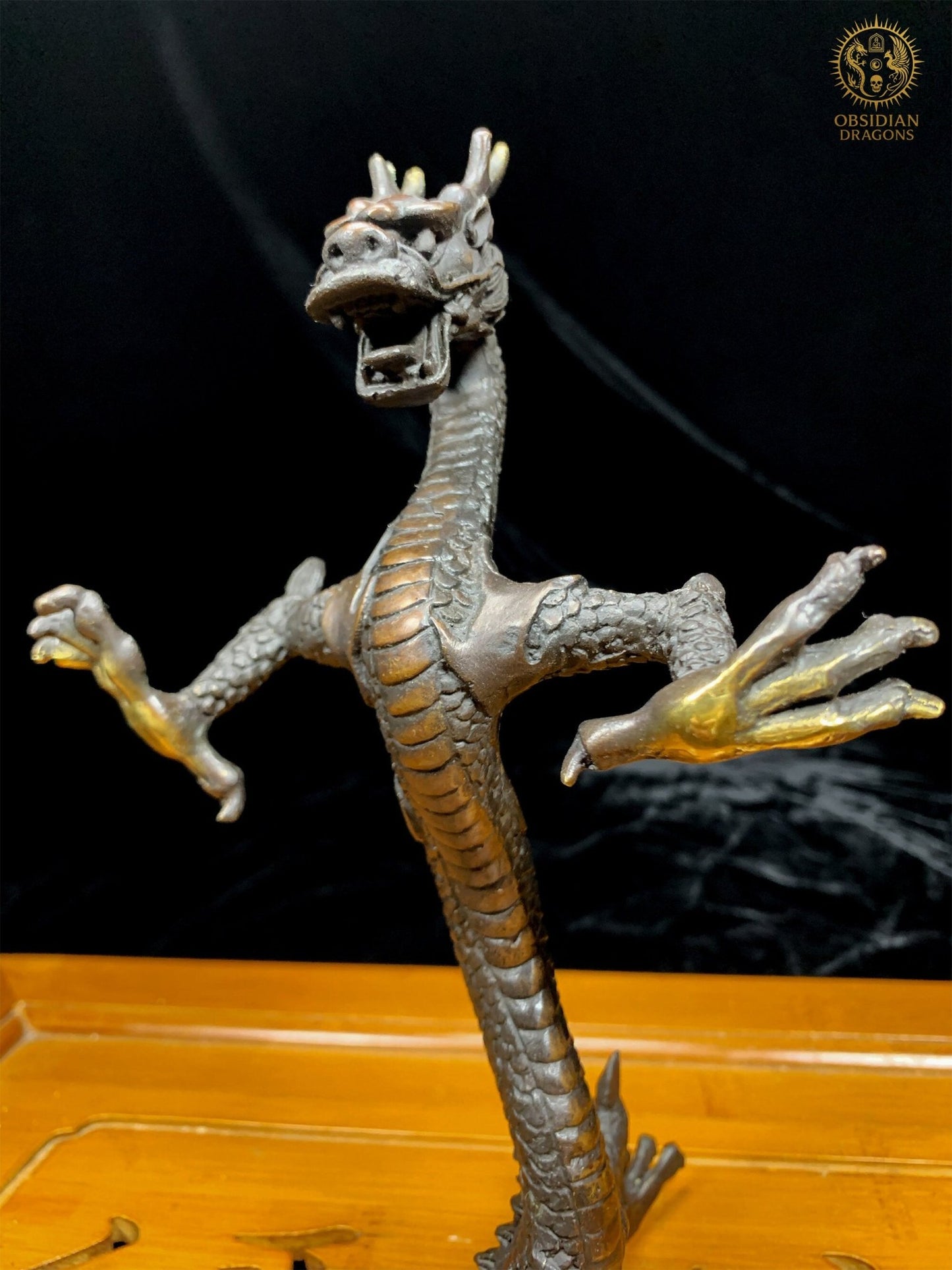 Statuette Dragon Chinois en Bronze - Statuette Feng Shui | obsidian dragons