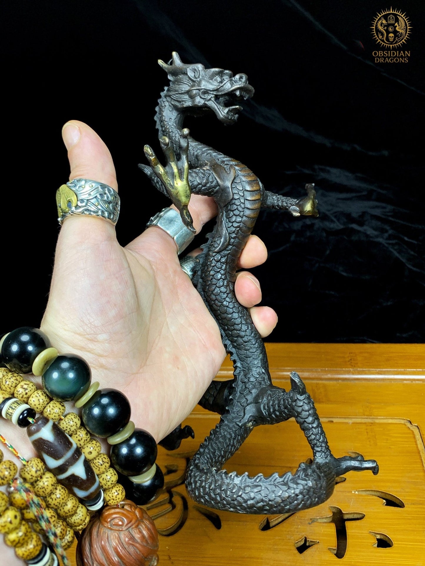 Statuette Dragon Chinois en Bronze - Statuette Feng Shui | obsidian dragons