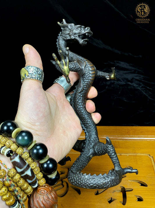 Statuette Dragon Chinois en Bronze - Statuette Feng Shui | obsidian dragons