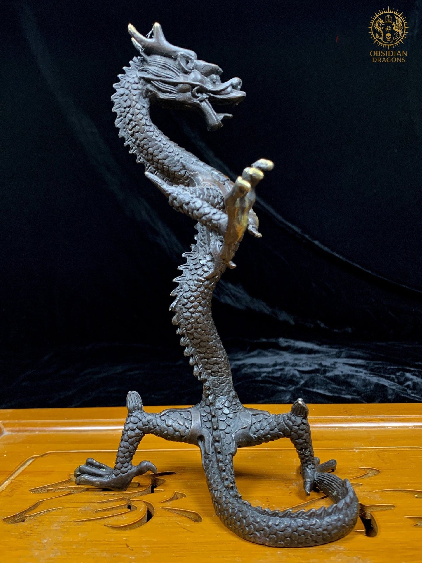 Statuette Dragon Chinois en Bronze - Statuette Feng Shui | obsidian dragons