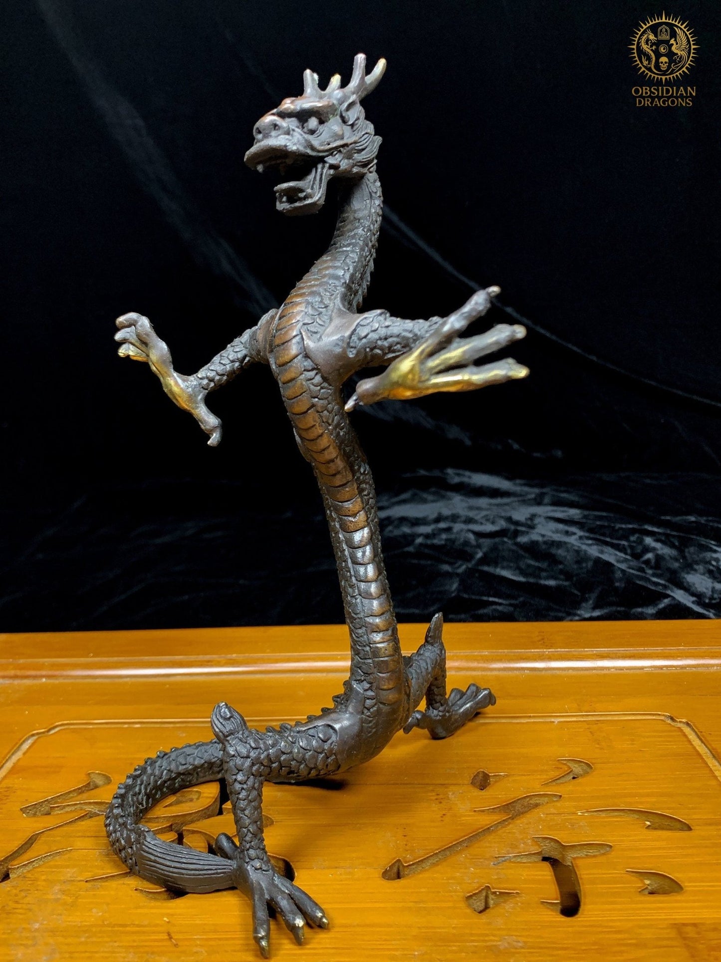 Statuette Dragon Chinois en Bronze - Statuette Feng Shui | obsidian dragons