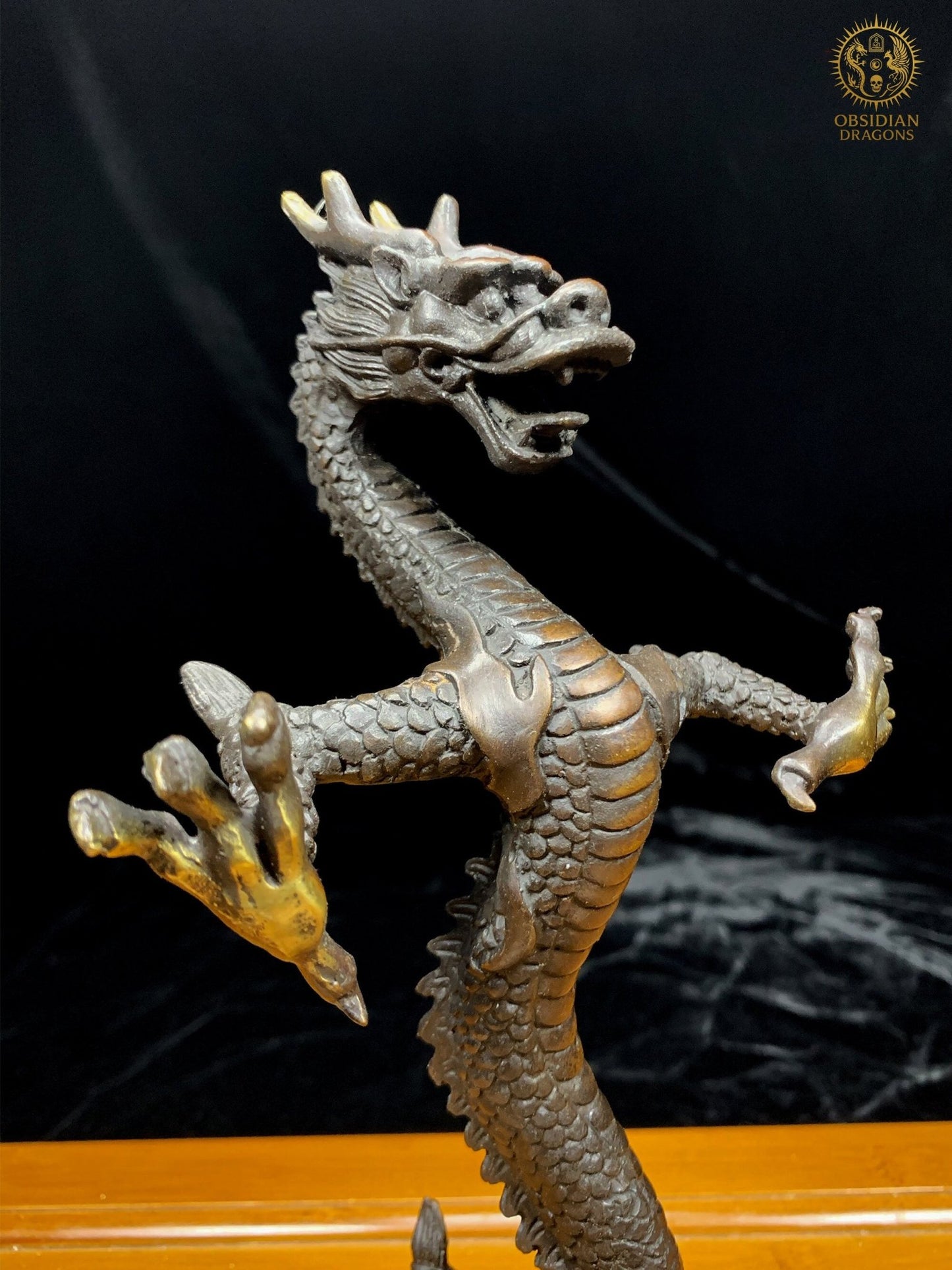Statuette Dragon Chinois en Bronze - Statuette Feng Shui | obsidian dragons
