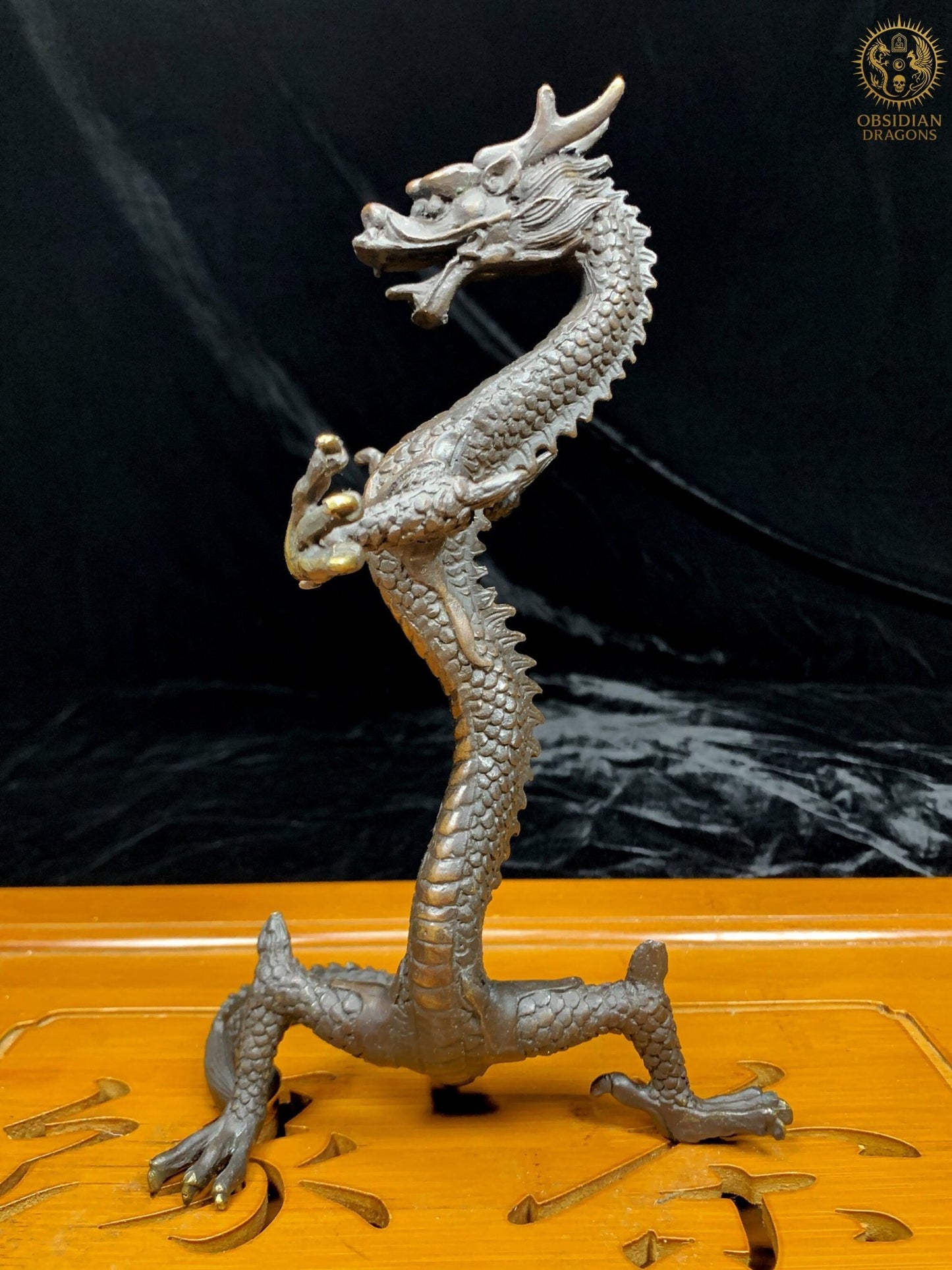 Statuette Dragon Chinois en Bronze - Statuette Feng Shui | obsidian dragons