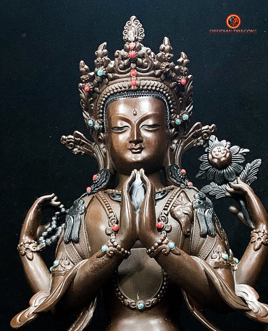 Statuette de Chenrezig en Bronze - Rare et Exceptionnelle | obsidian dragons
