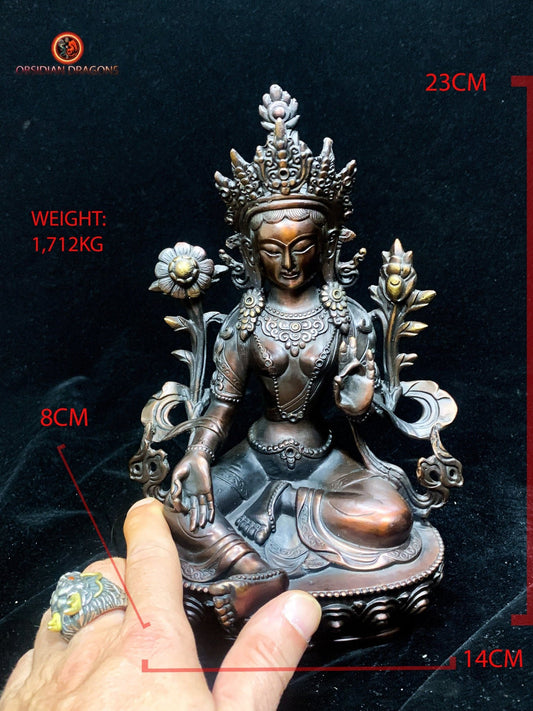 Statuette de Tara Verte en Bronze - 23 cm - Art Tibetain | obsidian dragons