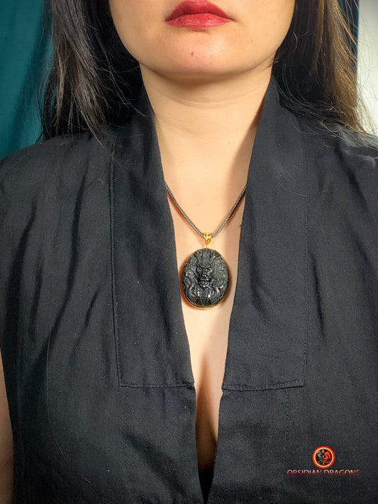 Talisman Dragon en Obsidienne - Argent Plaqué Or 24K | obsidian dragons