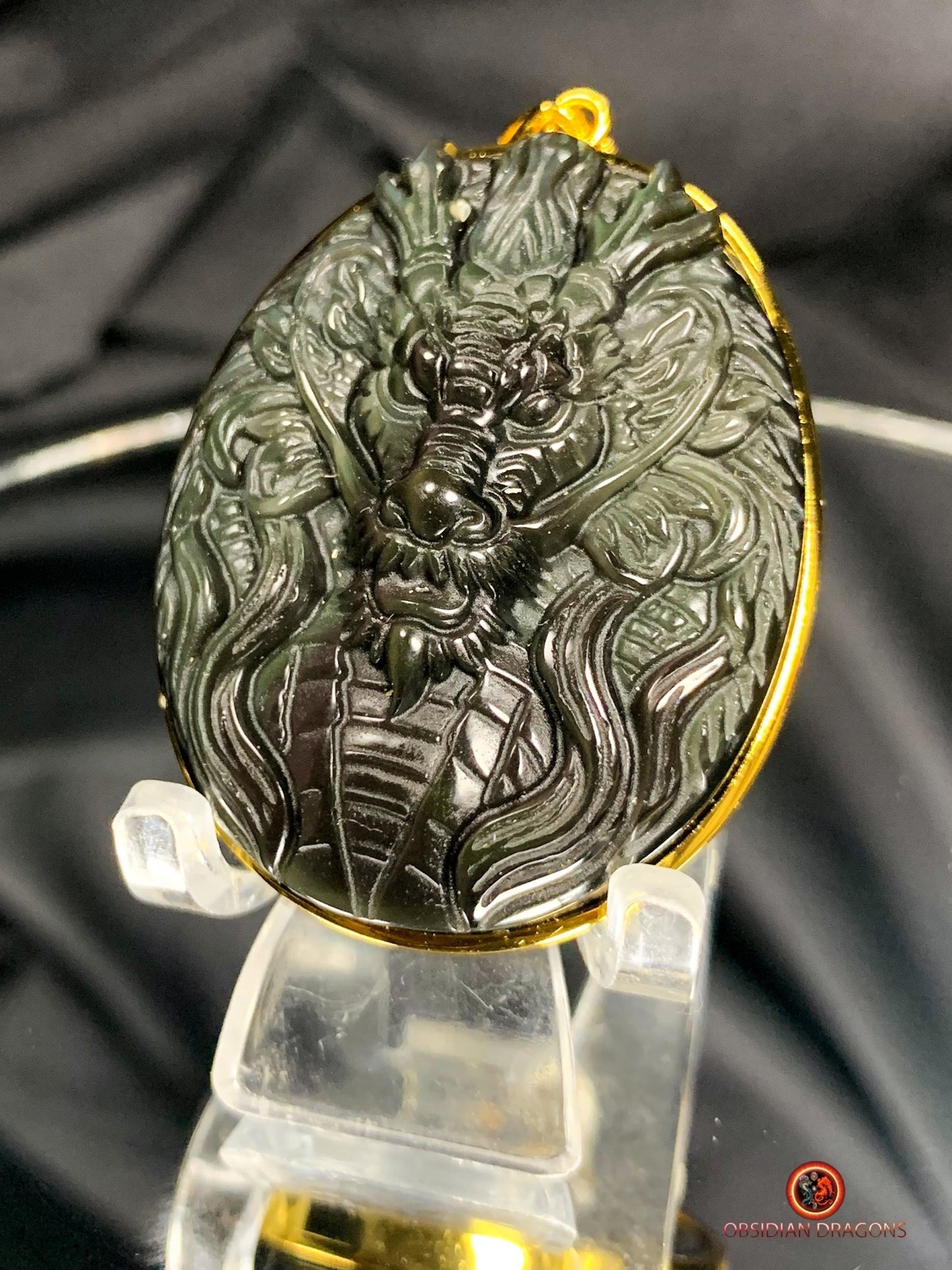 Talisman Dragon en Obsidienne - Argent Plaqué Or 24K | obsidian dragons