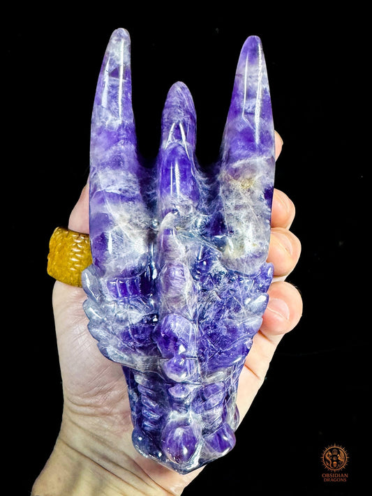 Tête de dragon en améthyste chevron - L'alchimiste | obsidian dragons