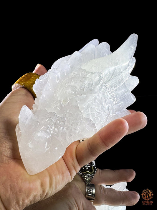 Tête de dragon en cristal de roche - Gardien de lumière | obsidian dragons