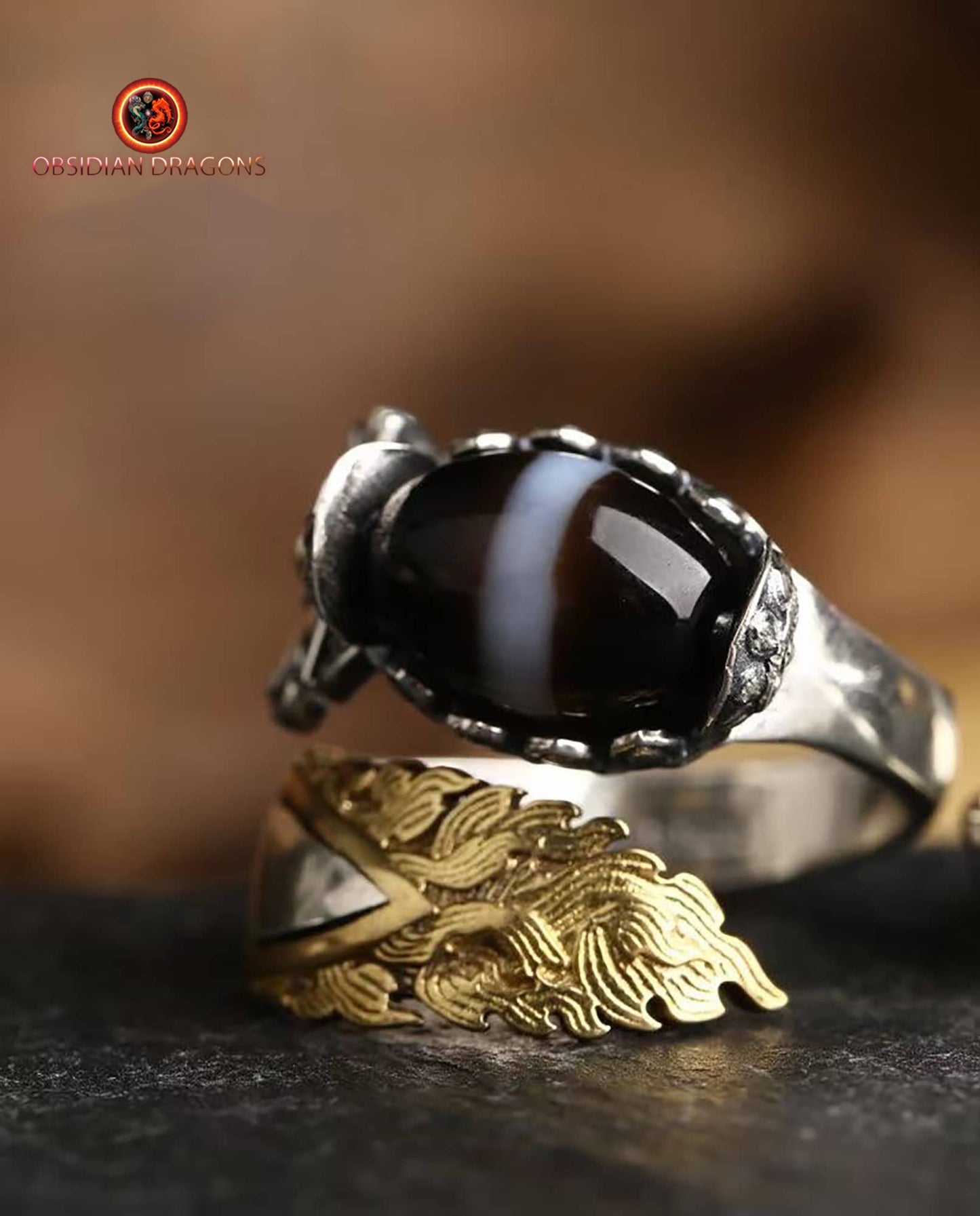 Bague bouddhiste tibétaine- DZI- épée de manjushri