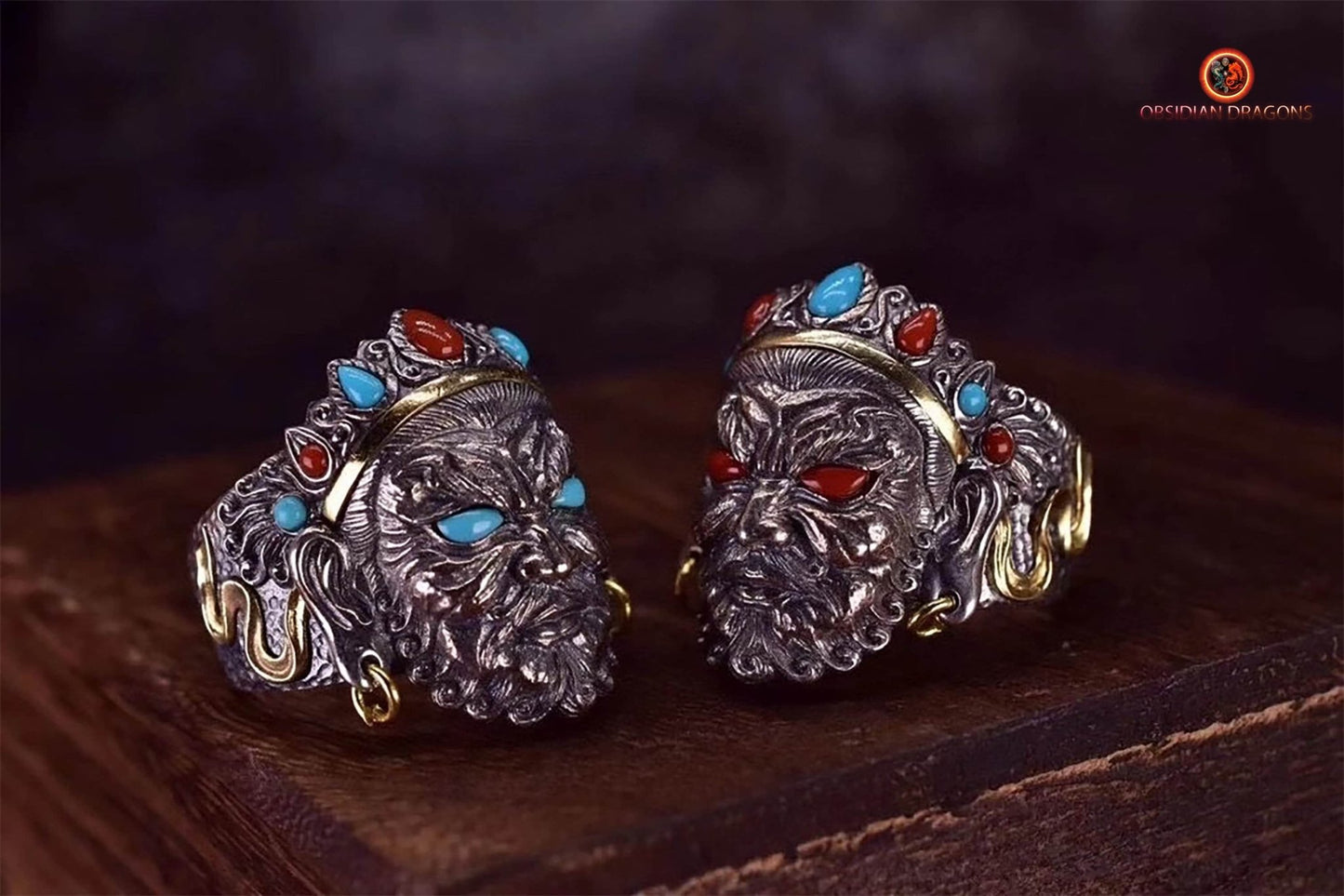 Bague bouddhiste tibétaine- Protection de Jambhala | obsidian dragons