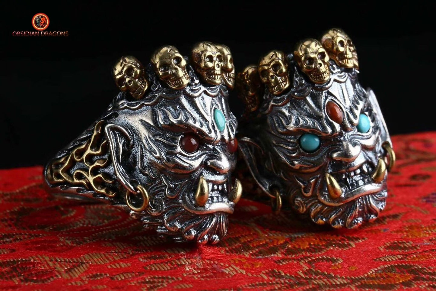 Bague Mahakala- Protection du bouddhisme tantrique | obsidian dragons