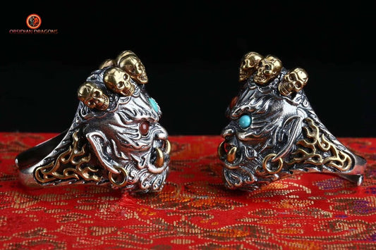 Bague Mahakala- Protection du bouddhisme tantrique | obsidian dragons