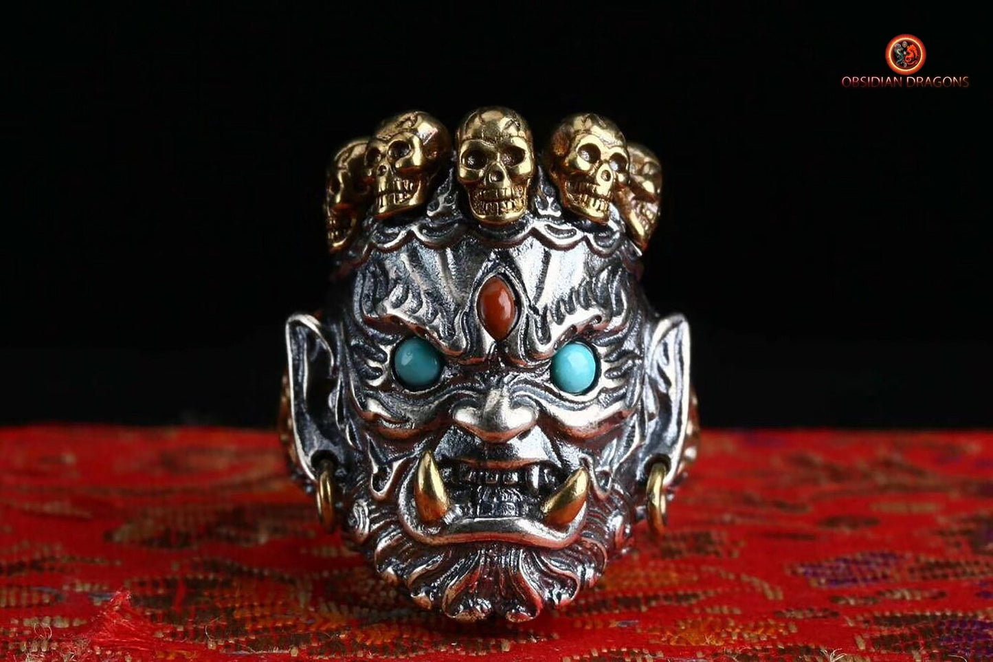Bague Mahakala- Protection du bouddhisme tantrique | obsidian dragons