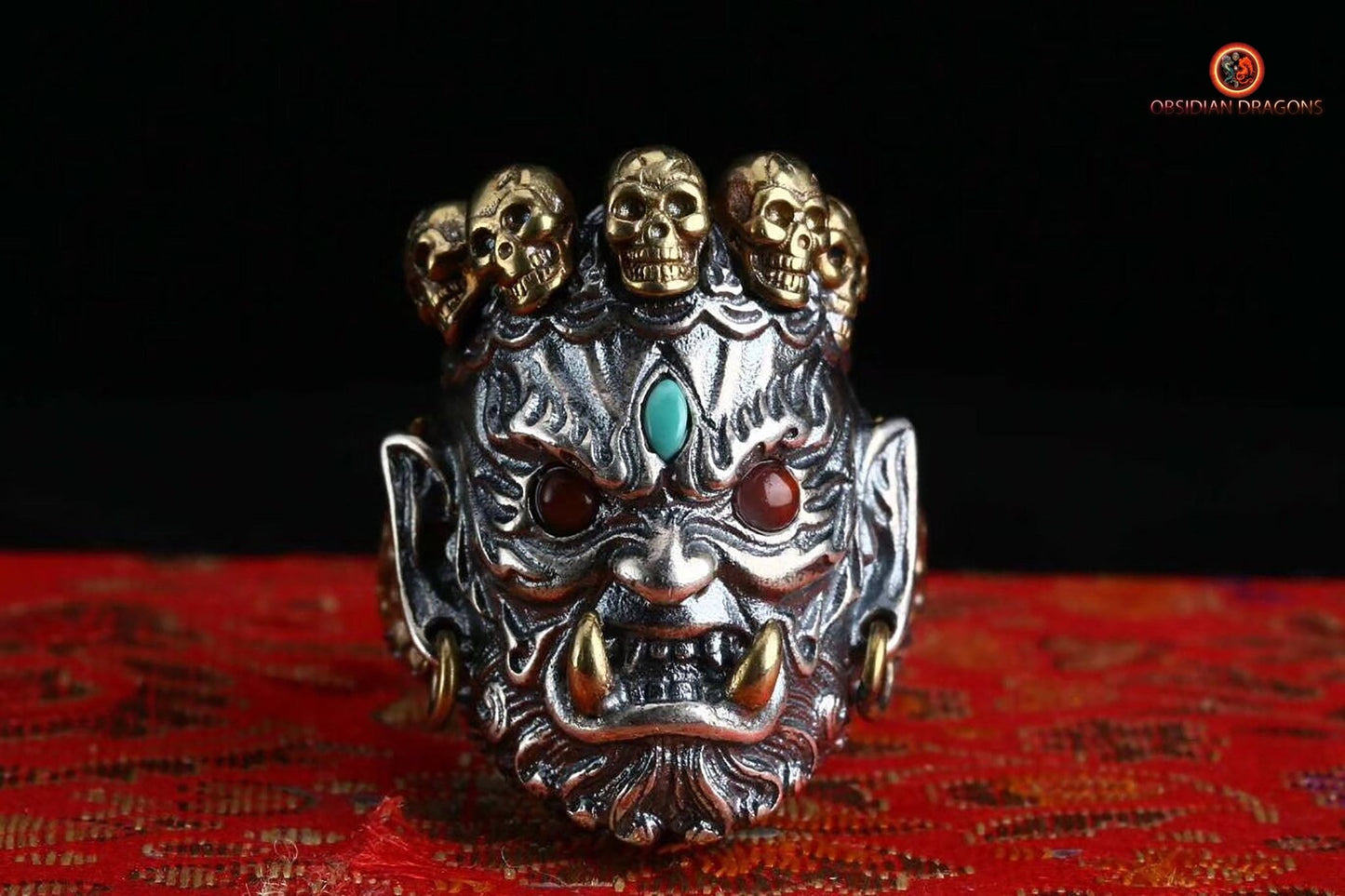 Bague Mahakala- Protection du bouddhisme tantrique | obsidian dragons