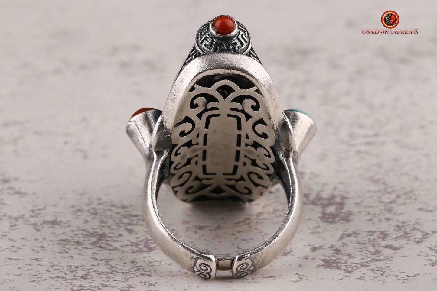 Bague moulin à prière tibétain- Argent 925 | obsidian dragons