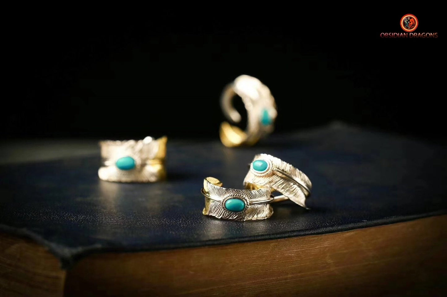 Bague plume d'aigle- Argent et turquoise | obsidian dragons