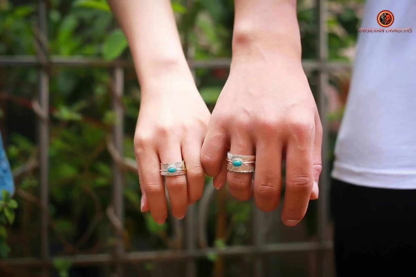 Bague plume d'aigle- Argent et turquoise | obsidian dragons