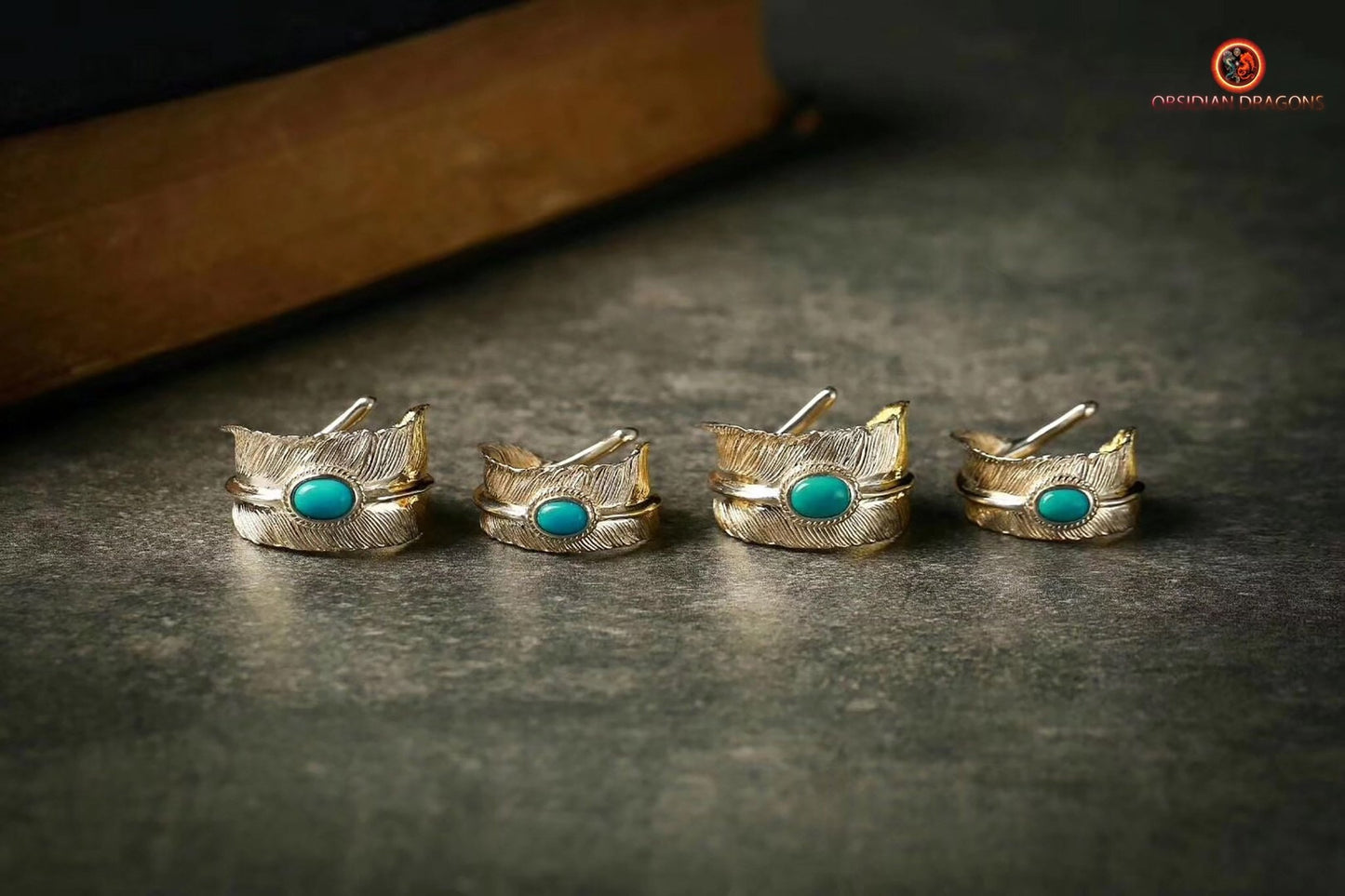 Bague plume d'aigle- Argent et turquoise | obsidian dragons
