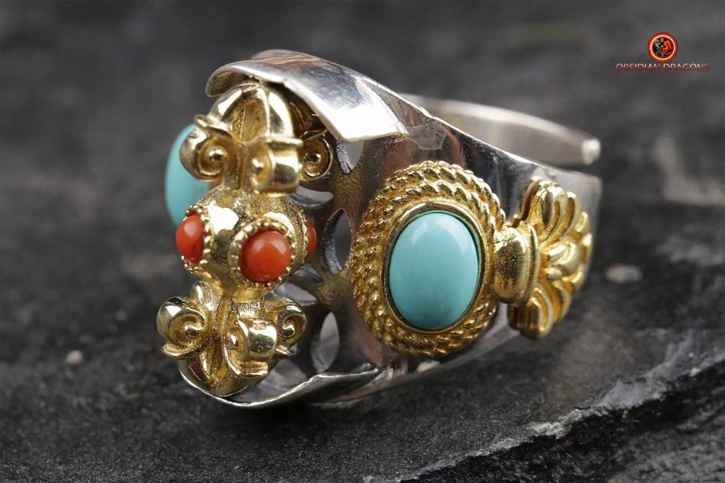 Bague tournante Dorje - Bouddhisme vajrayana |obsidian dragons