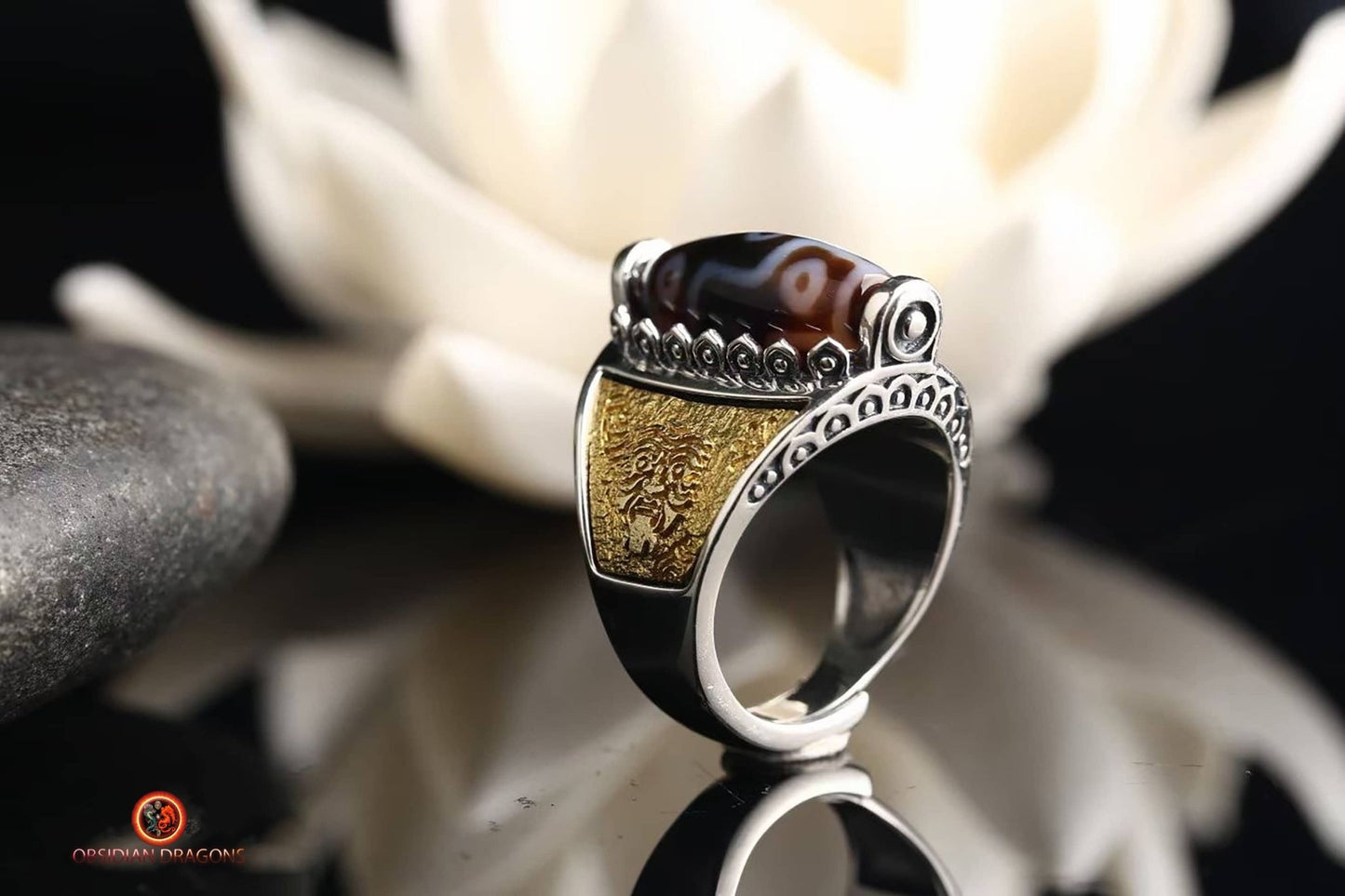 Bague Tibétaine DZI à 9 Yeux - Richesse et Protection | obsidian dragons