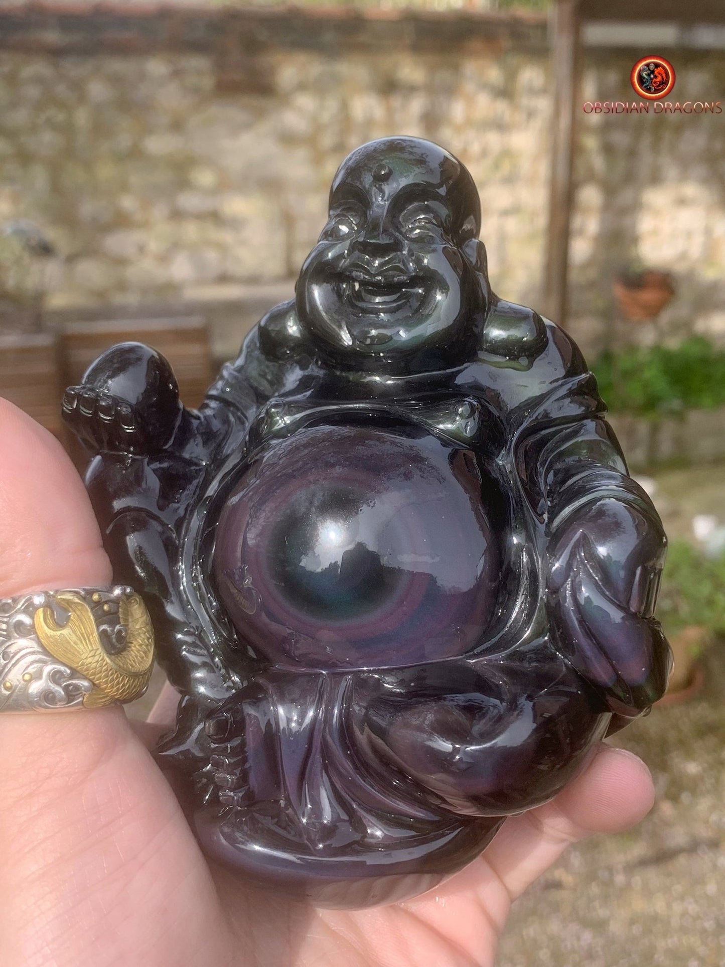 Rare statuette de bouddha en obsidienne oeil celeste | obsidian dragons