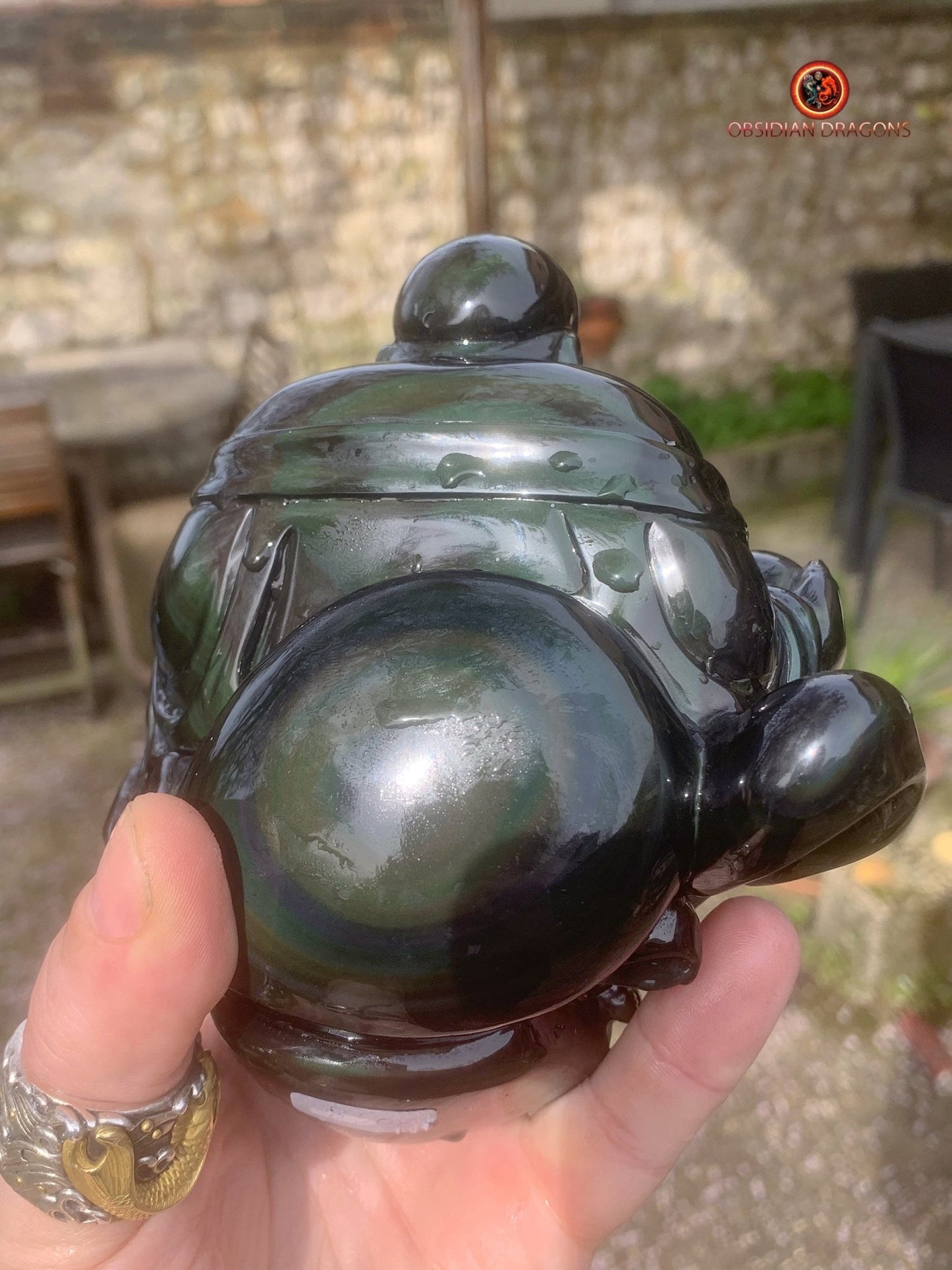 Rare statuette de bouddha en obsidienne oeil celeste | obsidian dragons
