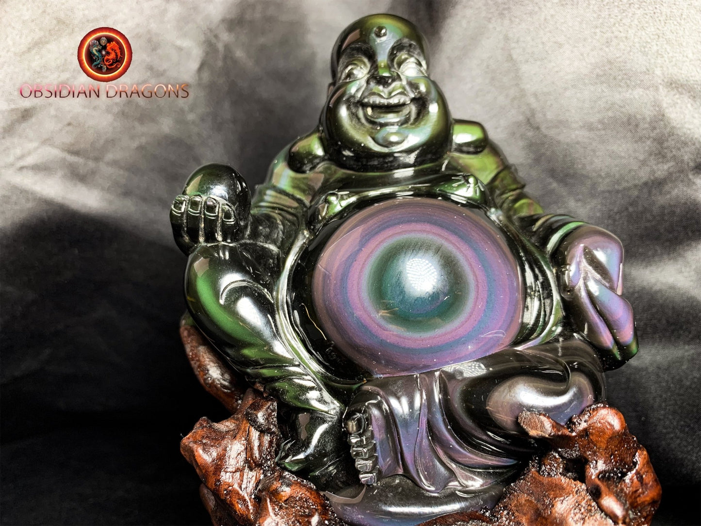 Rare statuette de bouddha en obsidienne oeil celeste | obsidian dragons