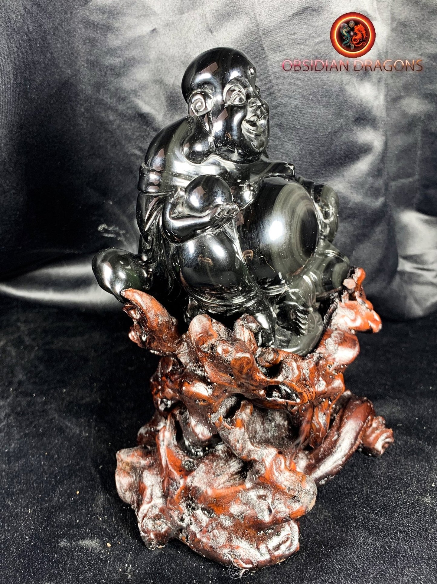 Rare statuette de bouddha en obsidienne oeil celeste | obsidian dragons