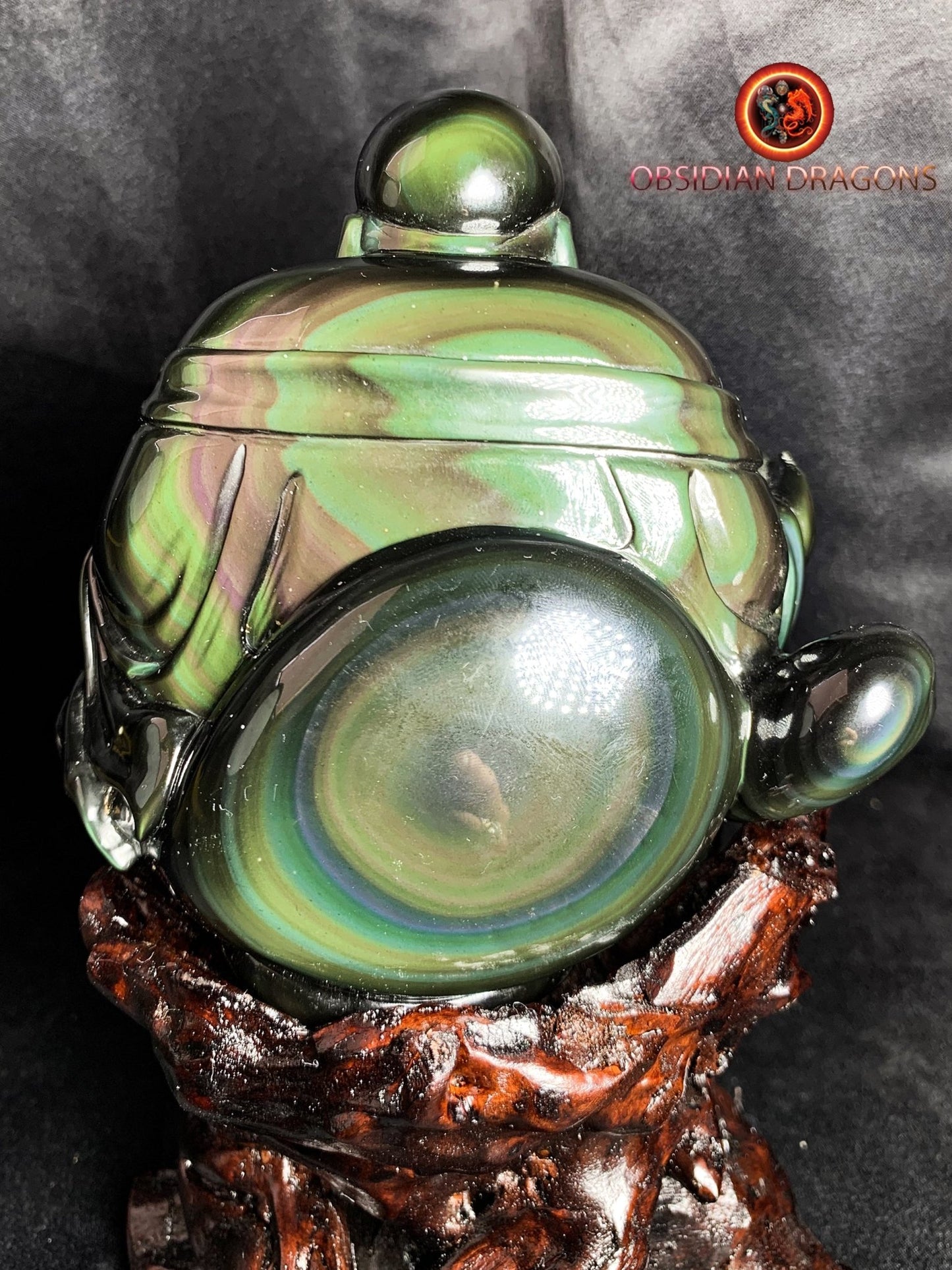 Rare statuette de bouddha en obsidienne oeil celeste | obsidian dragons