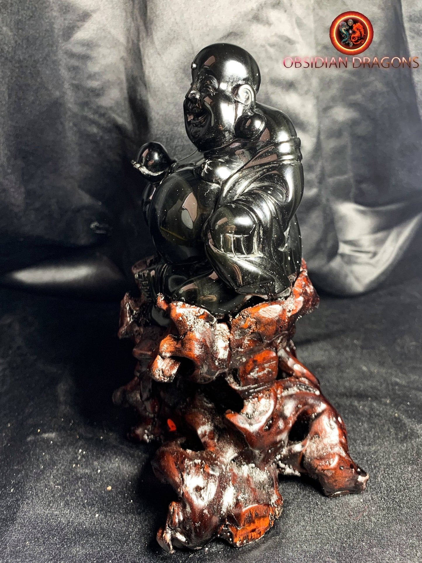 Rare statuette de bouddha en obsidienne oeil celeste | obsidian dragons