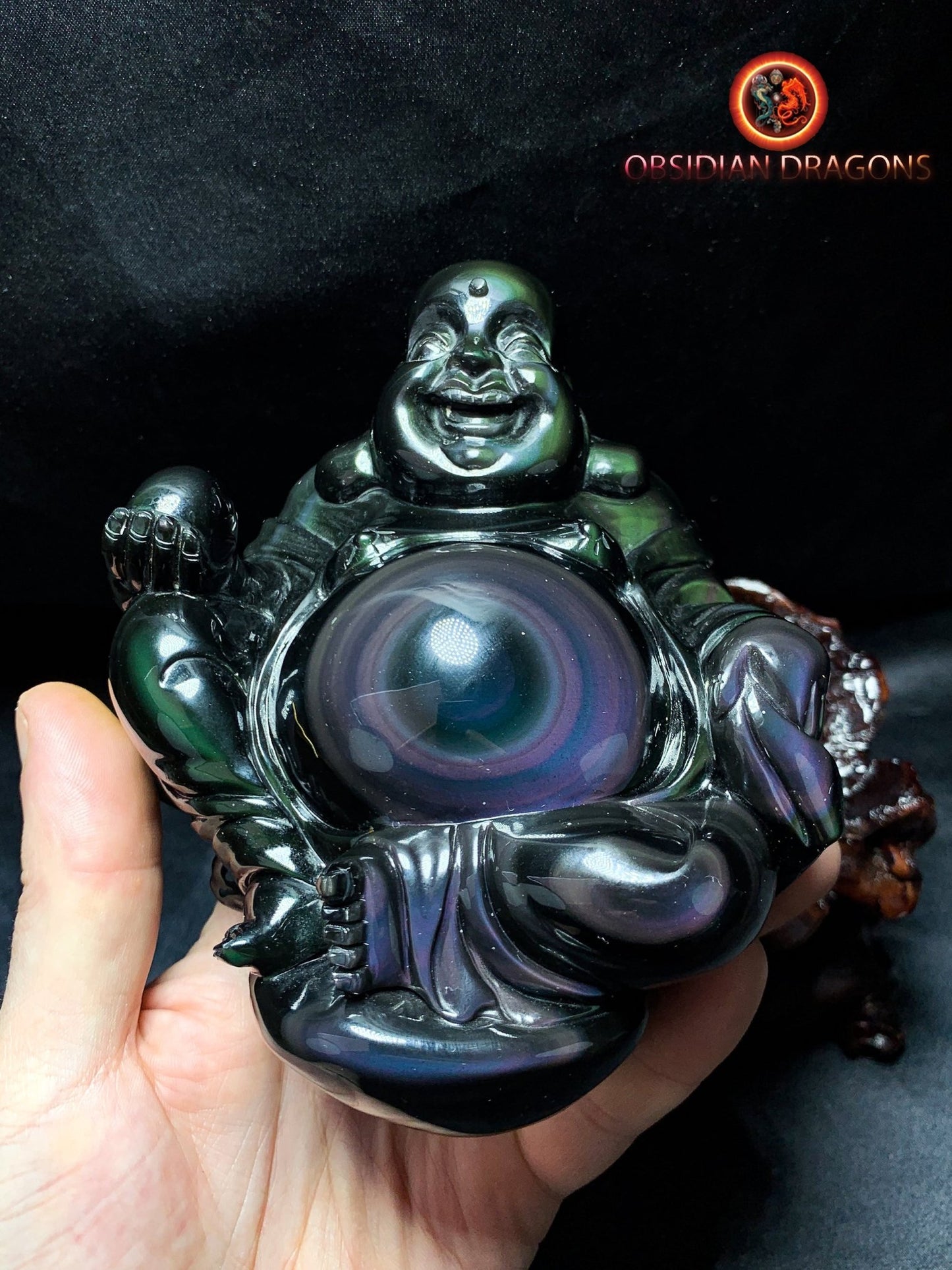 Rare statuette de bouddha en obsidienne oeil celeste | obsidian dragons
