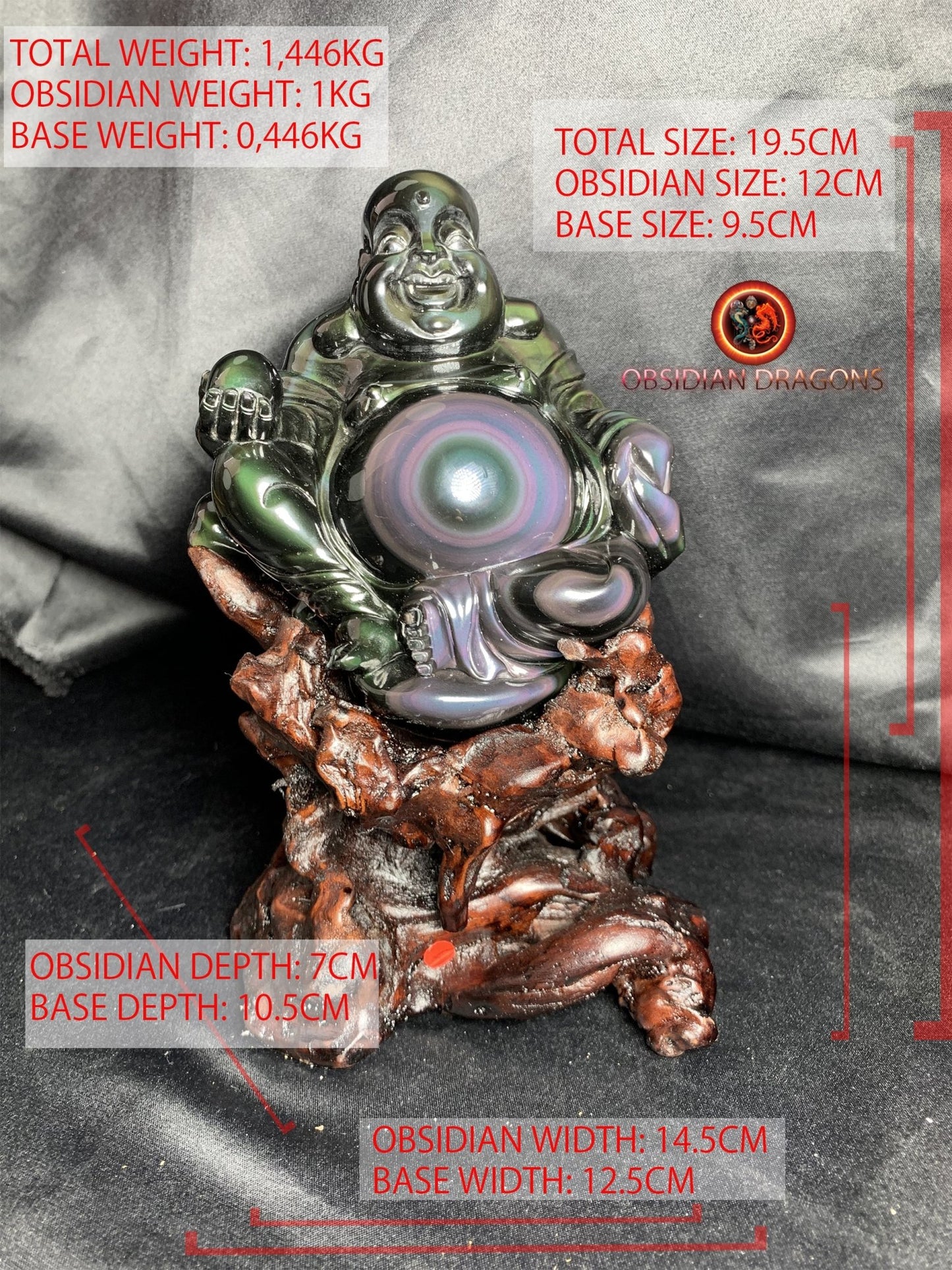 Rare statuette de bouddha en obsidienne oeil celeste | obsidian dragons