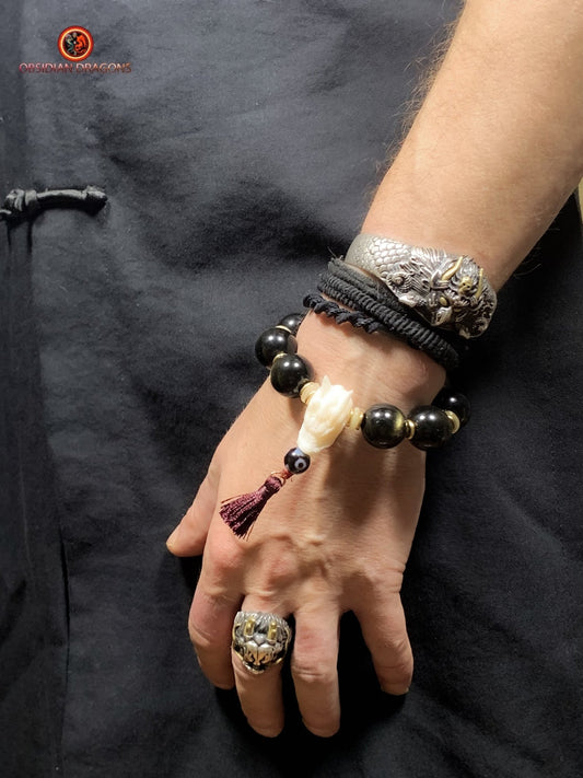 Bracelet Dragon Bois de Cerf - Perles Obsidienne Dorée | obsidian dragons